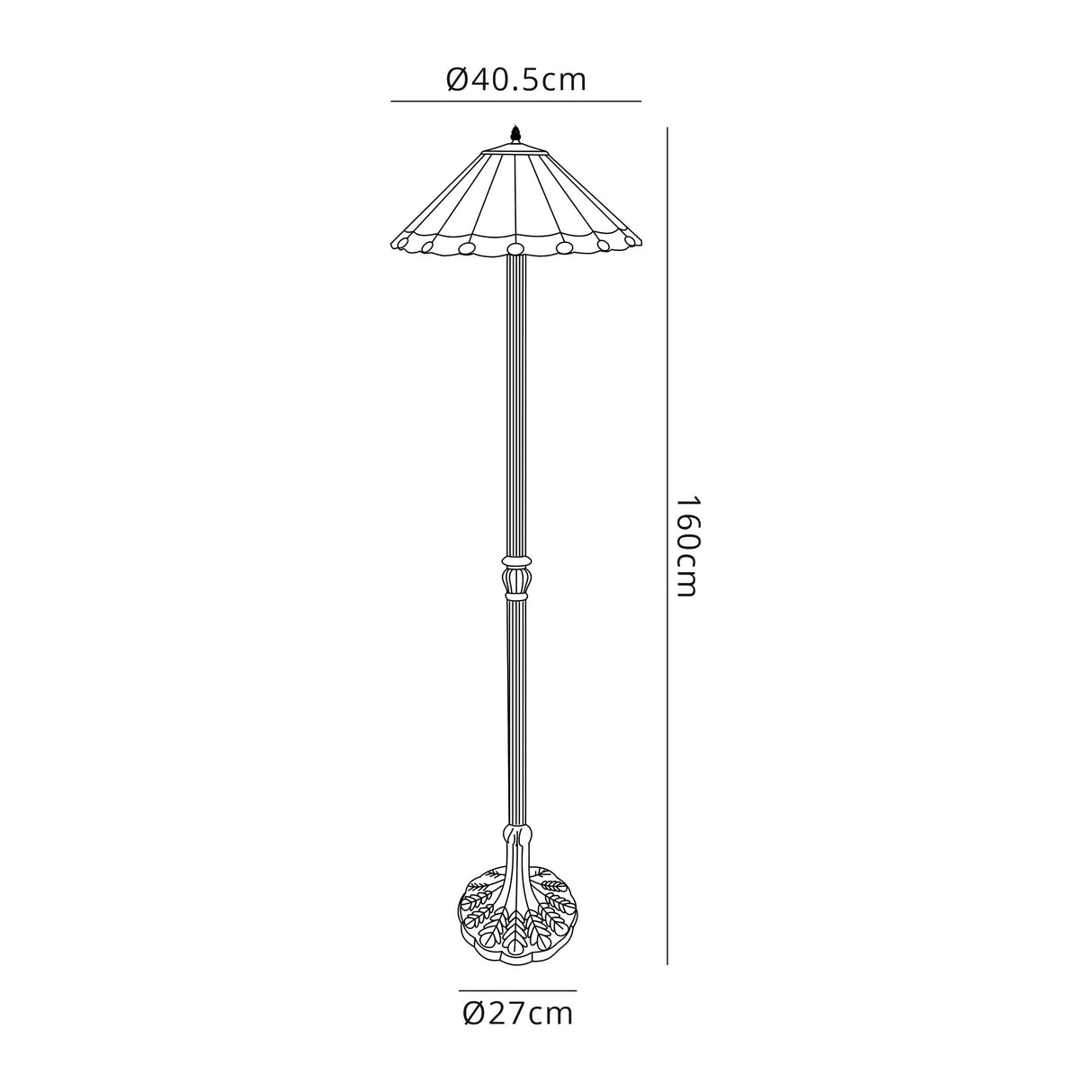 Williams 2 Light Leaf Design Floor Lamp E27 With 40cm Tiffany Shade, Amber/Cream/Crystal/Aged Antique Brass