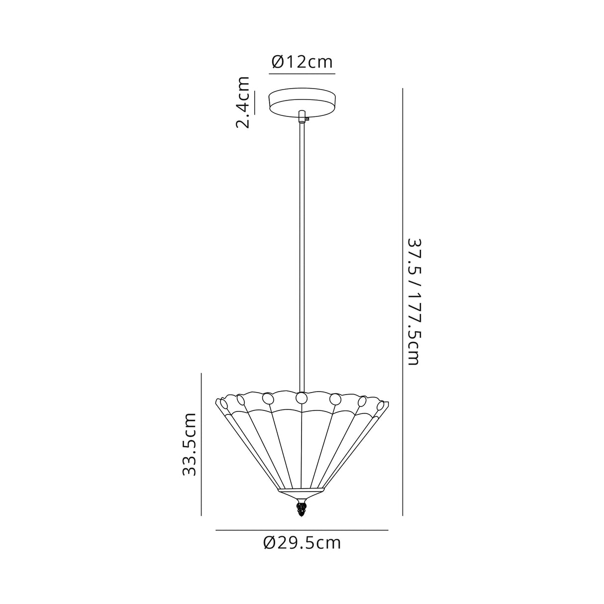 Williams 1 Light Uplighter Pendant E27 With 30cm Tiffany Shade, Red/Cream/Crystal/Black