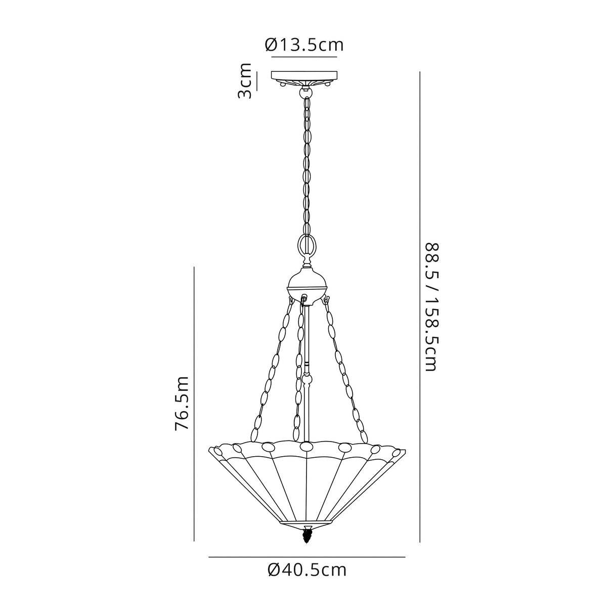 Williams 3 Light Uplighter Pendant E27 With 40cm Tiffany Shade, Grey/Cream/Crystal/Aged Antique Brass