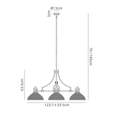 Munro 3 Light Linear Pendant E27 With 33.5cm Prismatic Glass Shade, Antique Brass, Clear