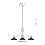 Munro 3 Light Linear Pendant E27 With 30cm Round Glass Shade, Polished Nickel, Amber