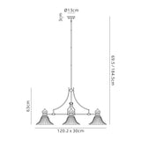 Munro 3 Light Linear Pendant E27 With 30cm Bell Glass Shade, Polished Nickel, Clear