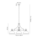 Munro 3 Light Linear Pendant E27 With 38cm Dome Glass Shade, Polished Nickel, Clear