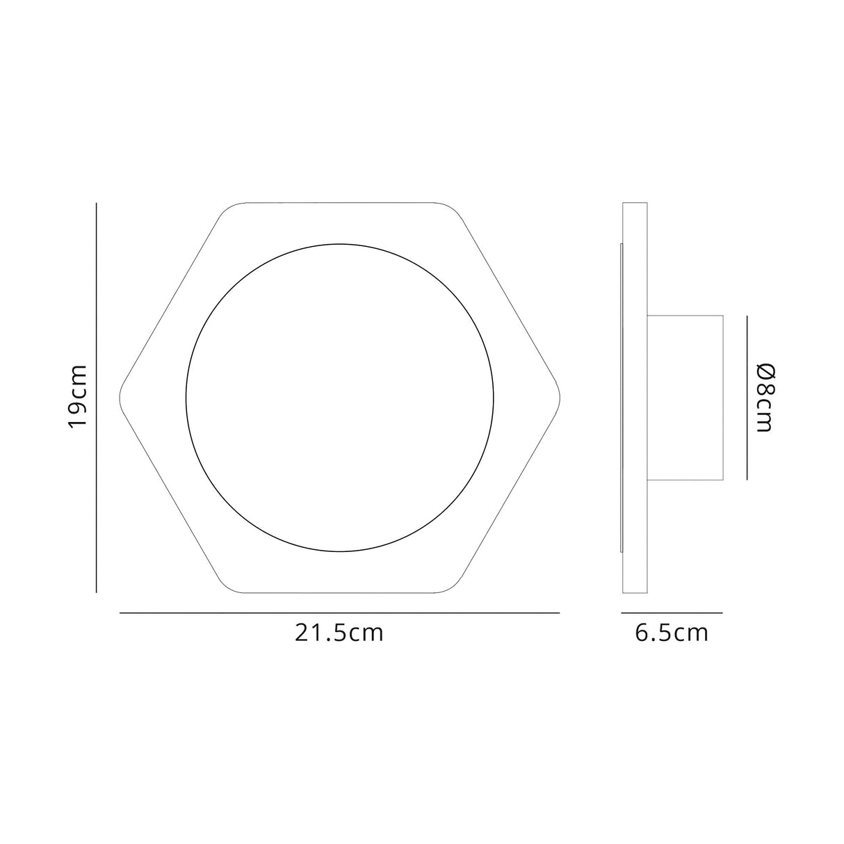 Proctor Magnetic Base Wall Lamp, 12W LED 3000K 498lm, 15cm Round 19cm Horizontal Hexagonal Centre, Sand White/Acrylic Frosted Diffuser