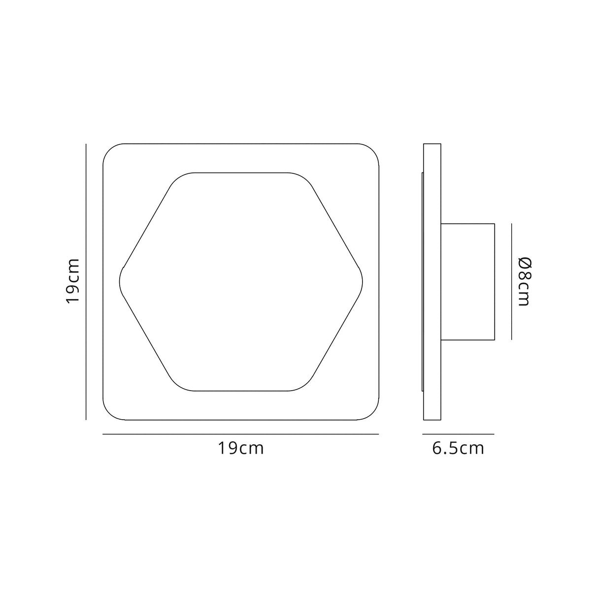 Proctor Magnetic Base Wall Lamp, 12W LED 3000K 498lm, 15cm Horizontal Hexagonal 19cm Square Centre, Coffee/Acrylic Frosted Diffuser