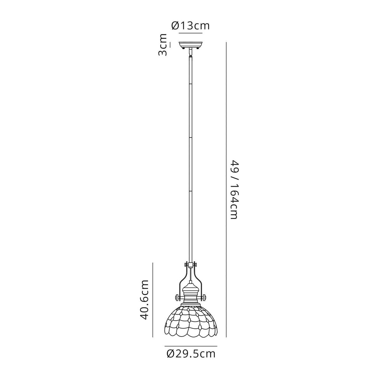 Finney 1 Light Pendant E27 With 30cm Tiffany Shade, Antique Brass/Beige/Clear Crystal