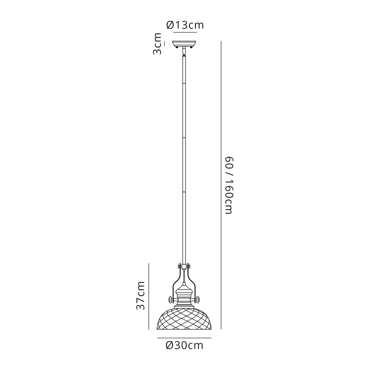 Munro Pendant With 30cm Flat Round Patterned Shade, 1 x E27, Polished Nickel/Clear Glass