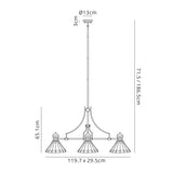 Williams 3 Light Linear Pendant E27 With 30cm Tiffany Shade, Antique Brass, Blue, Cream, Crystal