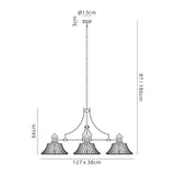 Munro Linear Pendant With 38cm Patterned Round Shade, 3 x E27, Antique Brass/Clear Glass Item Weight: 19.1kg
