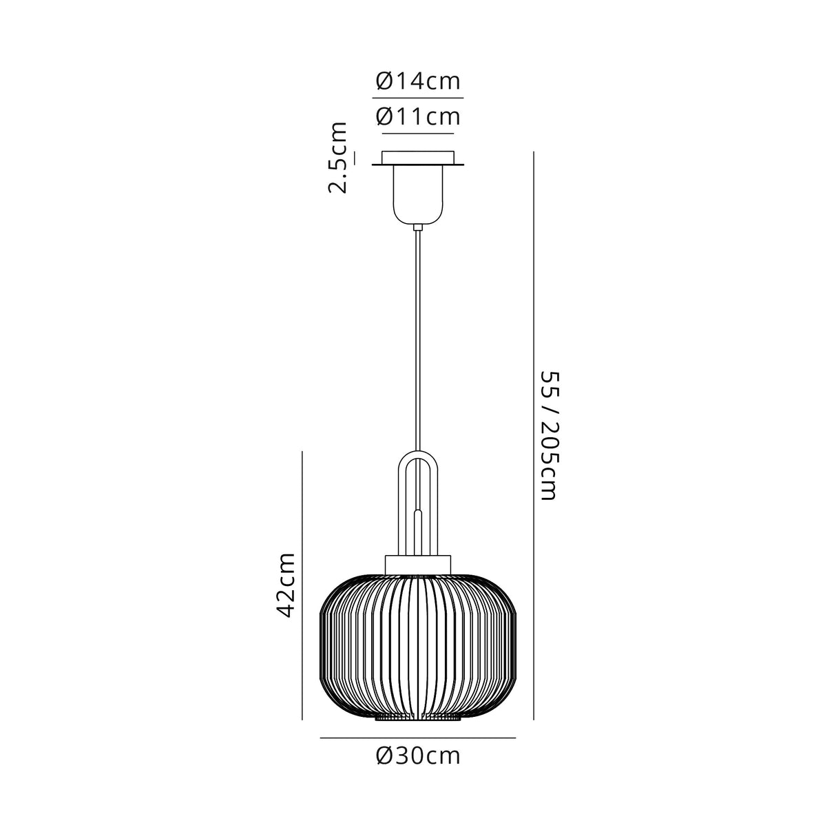 Allardyce 1 Light Pendant E27 With 30cm Pumpkin Shaped Ribbed Glass, Champagne Black Chrome/Matt Black