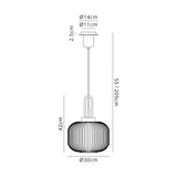 Allardyce 1 Light Pendant E27 With 30cm Pumpkin Shaped Ribbed Glass, Champagne Black Chrome/Matt Black