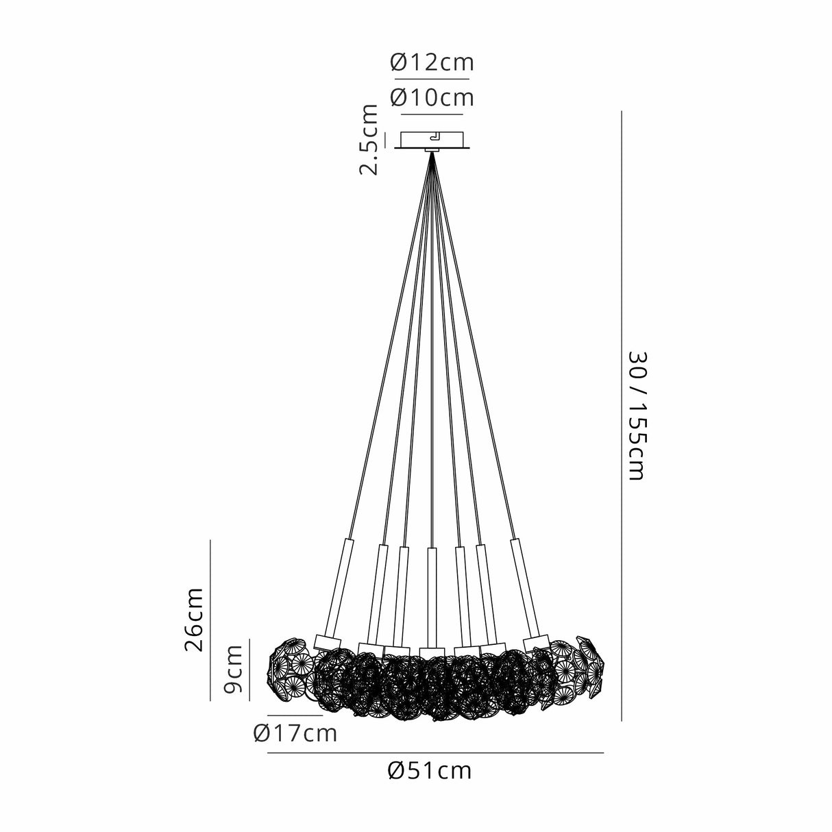 Byrne 7 Light G9 1.5m Cluster Pendant With French Gold And Crystal Shade