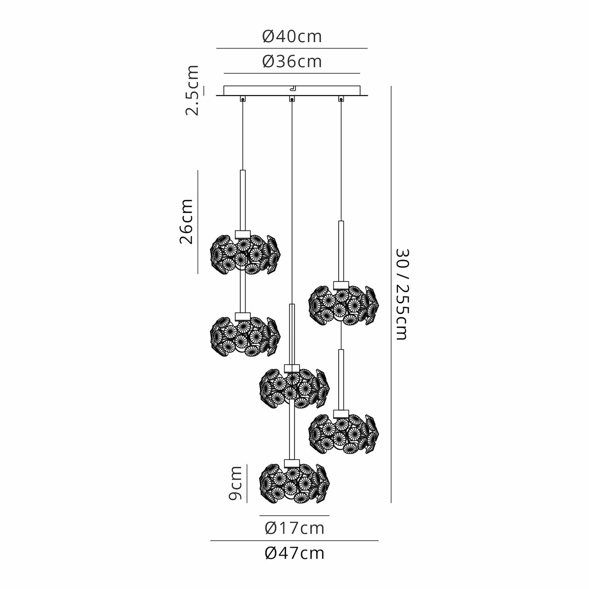 Byrne 6 Light G9 2.5m Round Multiple Pendant With French Gold And Crystal Shade
