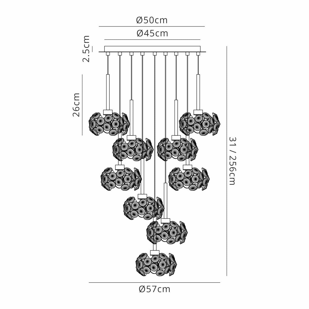 Byrne 9 Light G9 Universal 2.5m Round Multiple Pendant And Crystal Shade, Polished Chrome