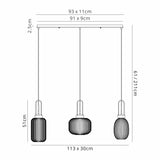 Allardyce Linear Pendant 3 Light E27 With Various Glasses, Aged Pewter / Petrol Blue / Matt Black
