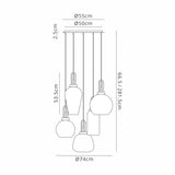 Allardyce 2.5m Round Pendant 5 Light E27 With Various Glasses, Brass Gold / Matt Black