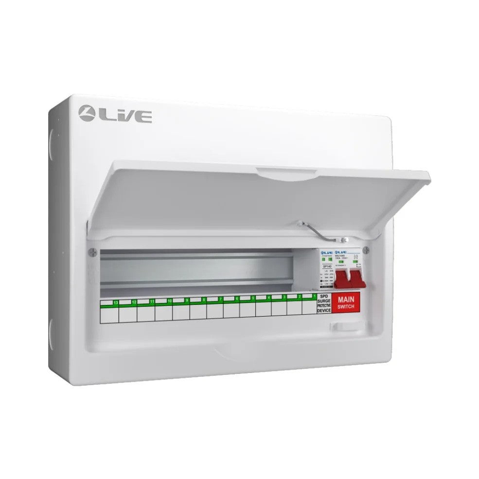 Live Electrical 14-Way Metal 100A Main Switch  DP SPD Fully Loaded RCBO Consumer Unit (11 Useable Ways) - LSMC14M-SP