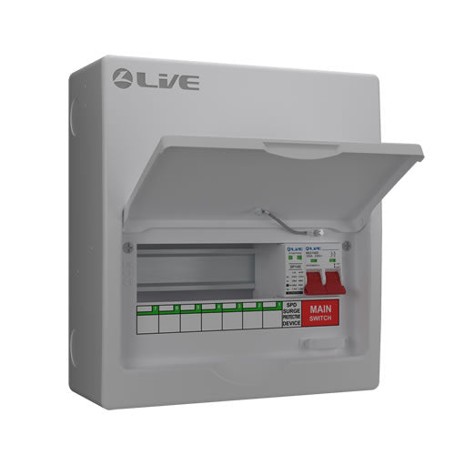 Live Electrical 10 Way 100A Main Switch DP SPD