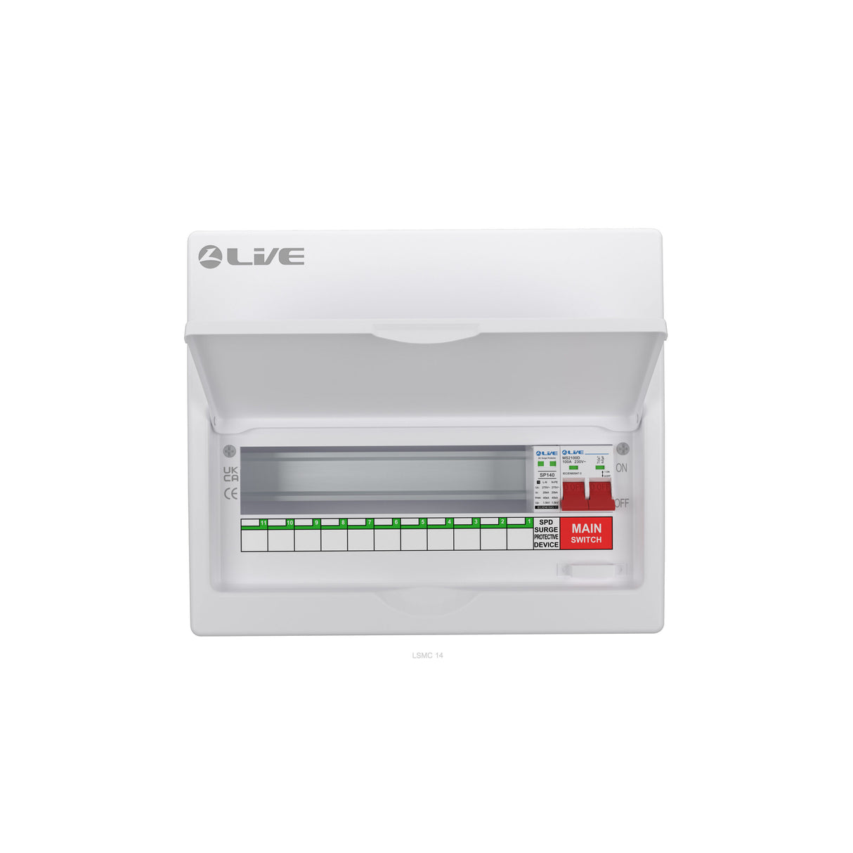 Live LSMC14M-SP 14 Way (11 Usable Way) Metal Clad Surge Protection Consumer Unit 100A Main Switch