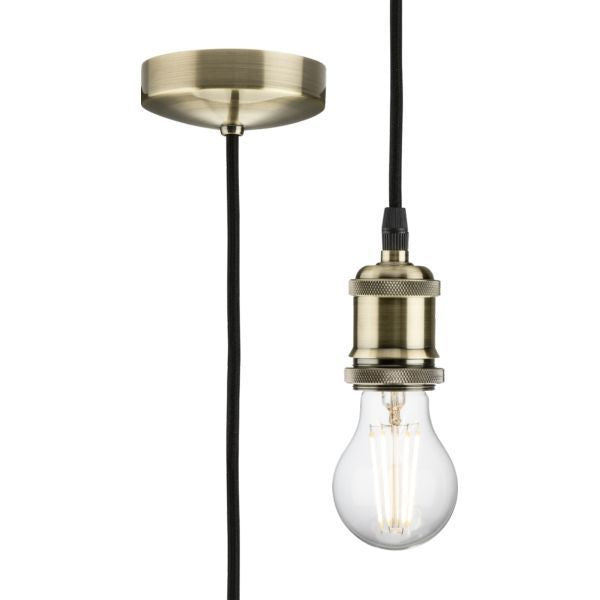 Knightsbridge 8271LAB Antique Brass 80W Max 1800mm Adjustable LED E27 Vintage Pendant Set