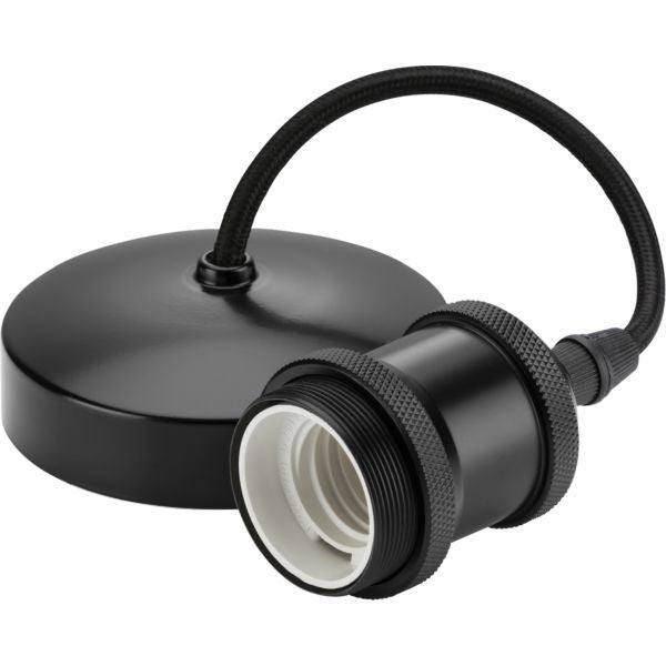 Matt Black 80W Max 6 Inch LED E27 Vintage Pendant Set