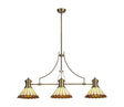 Williams 3 Light Linear Pendant E27 With 30cm Tiffany Shade, Antique Brass, Amber, Cream, Crystal