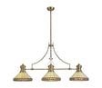 Wearne 3 Light Linear Pendant E27 With 30cm Tiffany Shade, Antique Brass, Amber, Cream, Crystal
