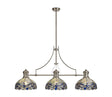 Siddall 3 Light Linear Pendant E27 With 30cm Tiffany Shade, Polished Nickel, Blue, Clear Crystal