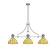 Finney 3 Light Linear Pendant E27 With 30cm Tiffany Shade, Polished Nickel, Beige, Clear Crystal