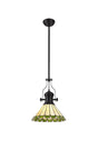 Williams 1 Light Pendant E27 With 30cm Tiffany Shade, Matt Black/Green/Cream/Crystal