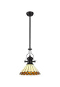 Williams 1 Light Pendant E27 With 30cm Tiffany Shade, Matt Black/Amber/Cream/Crystal