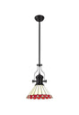 Williams 1 Light Pendant E27 With 30cm Tiffany Shade, Matt Black/Red/Cream/Crystal