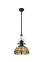 Hinnigan 1 Light Pendant E27 With 30cm Tiffany Shade, Matt Black/Blue/Orange/Crystal