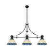 Williams 3 Light Linear Pendant E27 With 30cm Tiffany Shade, Matt Black, Blue, Cream, Crystal