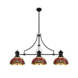 Hinnigan 3 Light Linear Pendant E27 With 30cm Tiffany Shade, Matt Black, Purple, Pink, Crystal
