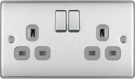 BG  Nexus Metal, 13A Double Switched Socket in VARIOUS COLOURS