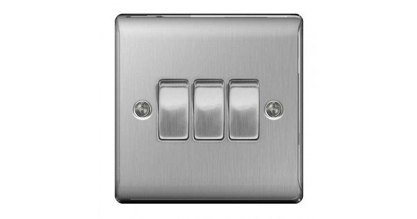 BG NBS43 Nexus Metal Brushed Steel, 20A 16AX Triple Switch, 2 Way