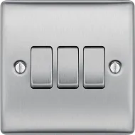 BG  Nexus Metal , 20A 16AX Triple Switch, 2 Way in VARIOUS COLOURS