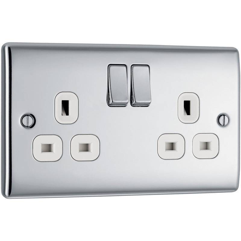 BG NPC22W-01 Nexus Metal, Polished Chrome, 13A Double Switched Socket, White Inserts