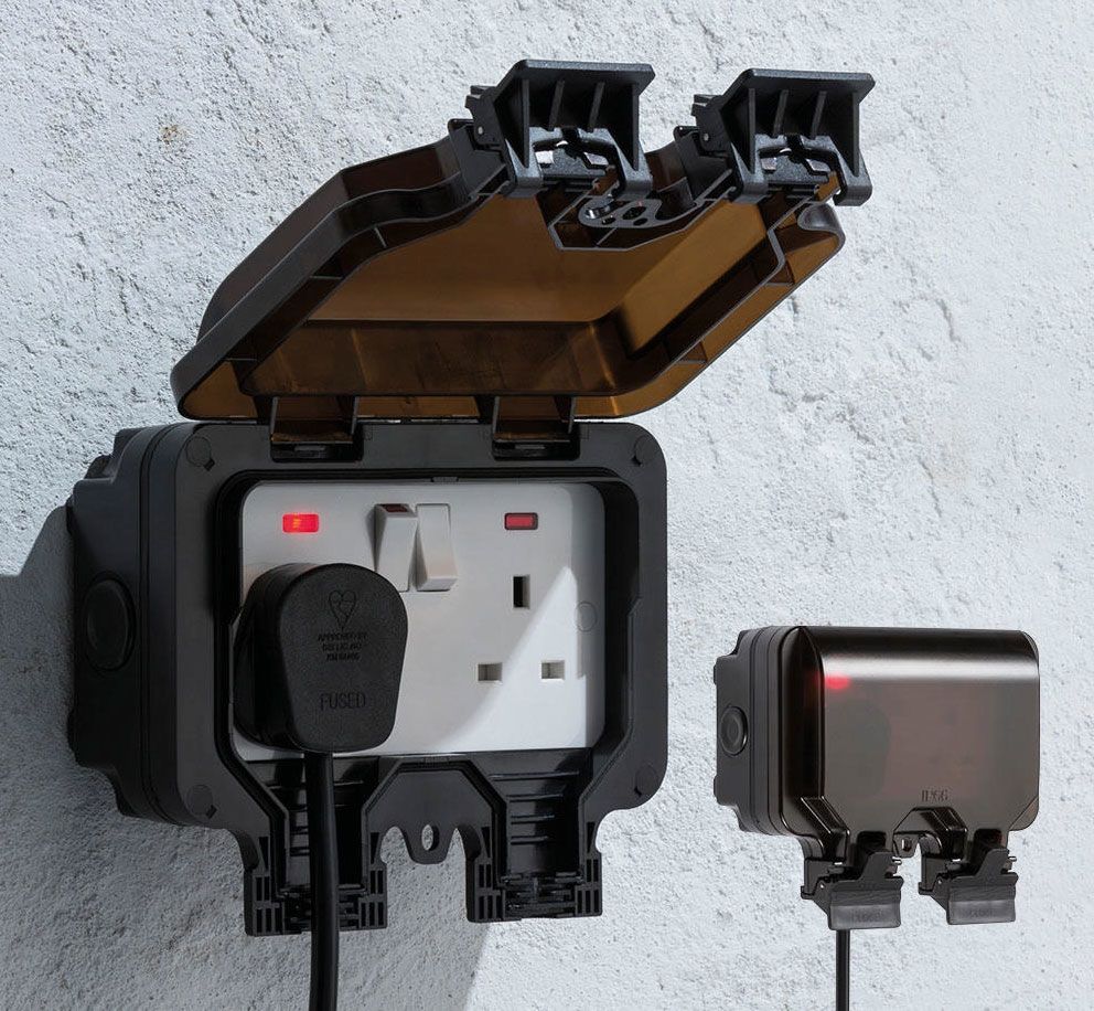 IP66 13A 2G DP Switched Socket with Neons - Black