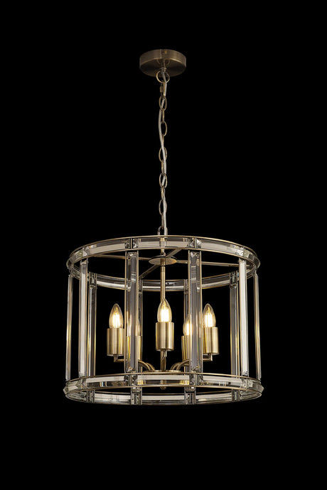 Ellison Round Drum Pendant/Semi Ceiling, 5 x E27, Antique Brass
