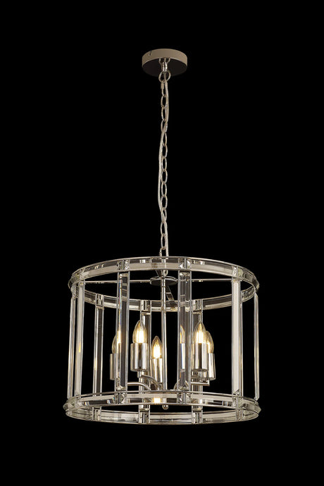 Ellison Round Drum Pendant/Semi Ceiling, 5 x E27, Polished Nickel