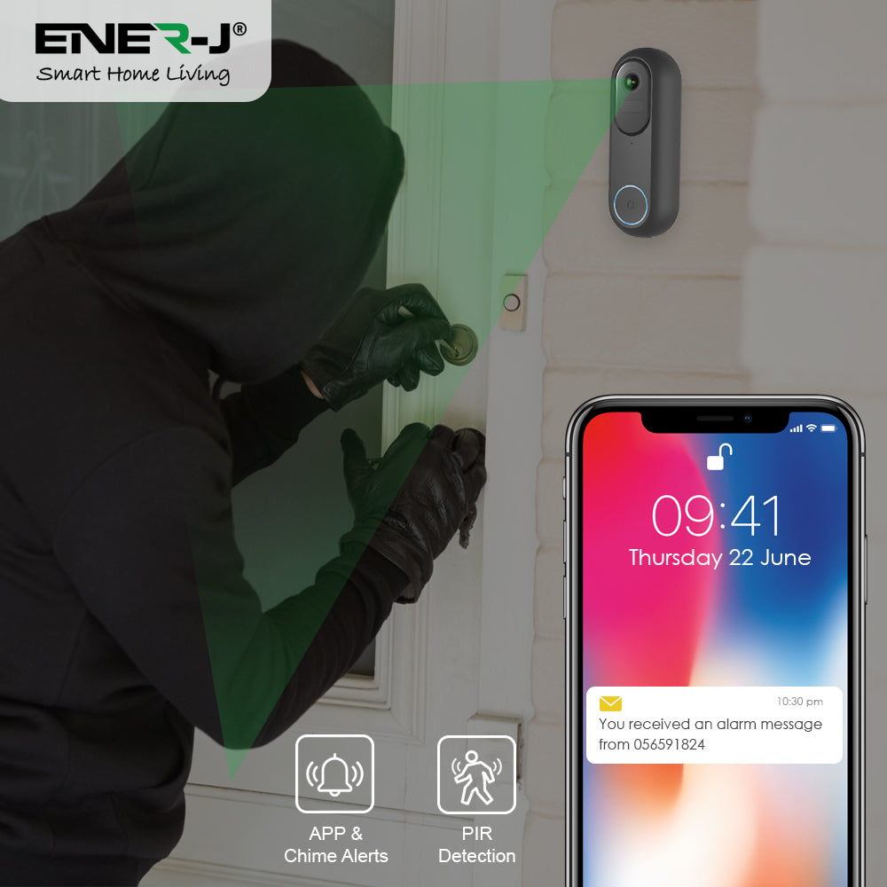 Ener-J Smart Flexi Wireless or Wired Video Doorbell with USB Chime | SHA5357