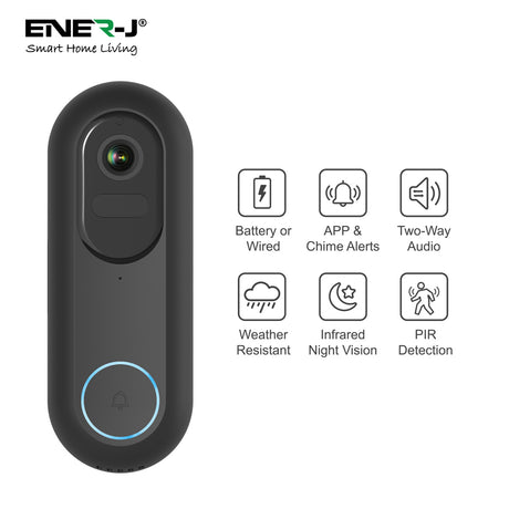 Ener-J Smart Flexi Wireless or Wired Video Doorbell with USB Chime | SHA5357
