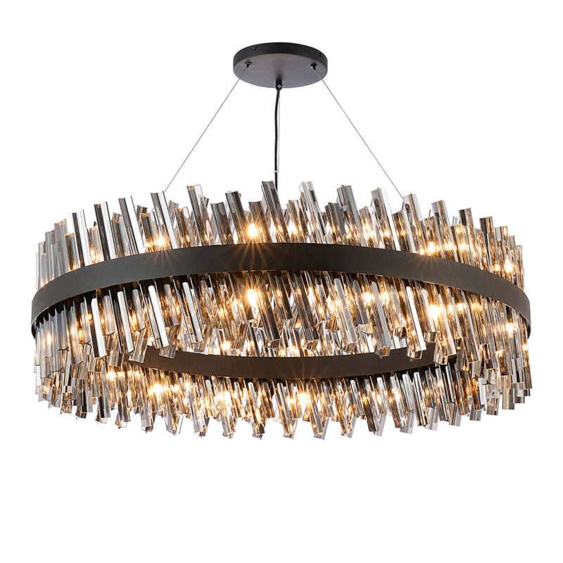 Melville 1m 32 Light G9, Pendant Round, Satin Black / Smoke Item Weight: 29.51kg