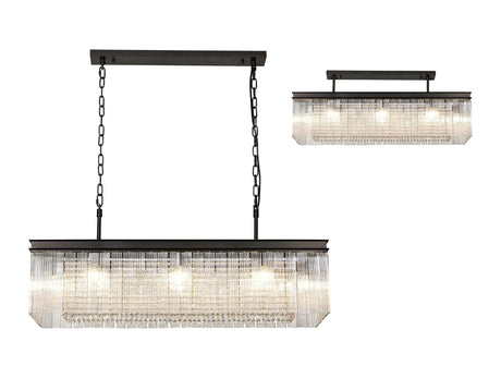 Coleman Rectangular Pendant/Semi Flush, 11 x E14, Brown Oxide With Fluted Glass And Crystal (15kg)