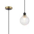 Woods 1.3m Pendant, 1 x E14 With 15cm Round Dimpled Glass Shade, Brass, Clear & Satin Black