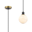 Woods 1.3m Pendant, 1 x E14 With 15cm Round Marble Effect Glass Shade, Brass, White & Satin Black