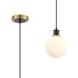 Woods 1.3m Pendant, 1 x E14 With 15cm Round Glass Shade, Brass, Opal & Satin Black