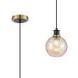 Woods 1.3m Pendant, 1 x E14 With 15cm Round Segment Glass Shade, Brass, Amber Plated & Satin Black